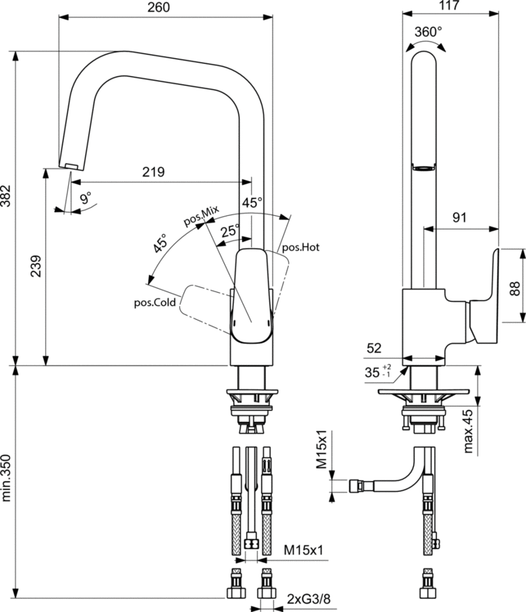 Смеситель Ideal Standard Ceraplan III для кухонной мойки B0960AA хром - 3 изображение