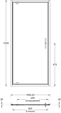 Душевая дверь Kerama Marazzi Vetro 90х195 см VE.90.PD.BLK.M профиль матовый черный, стекло прозрачное - 4 изображение