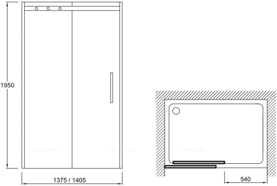 Душевая дверь Jacob Delafon Contra 140х195 см E22C140-BL профиль черный, стекло прозрачное - 2 изображение