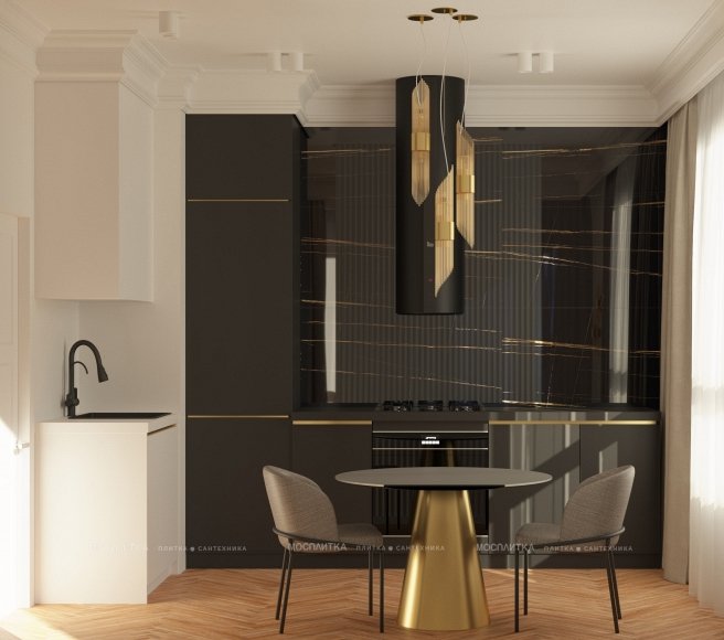 Дизайн Кухня-гостиная в стиле Неоклассика в бежевом цвете №13181 - 6 изображение