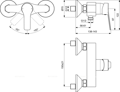 Настенный смеситель для душа Ideal Standard ENTELLA BC235AA - 2 изображение