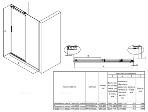 Душевая дверь Roca Area 120х200 см раздвижная правая MP05R4012M, прозрачное стекло, хром, ручка слева - 10 изображение