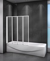 Шторка на ванну Cezares RELAX-V-4-90/140-C-Bi, профиль белый стекло прозрачное 90см