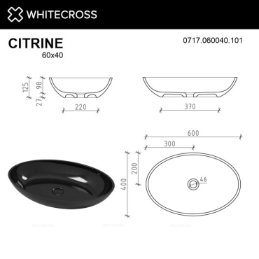 Раковина Whitecross Citrine 60 см 0717.060040.101 глянцевая черная - 4 изображение