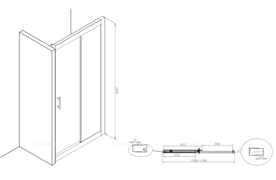 Душевая дверь Roca Town-N L2-E 120х195 см раздвижная MP2812012M, прозрачное стекло, хром - 9 изображение
