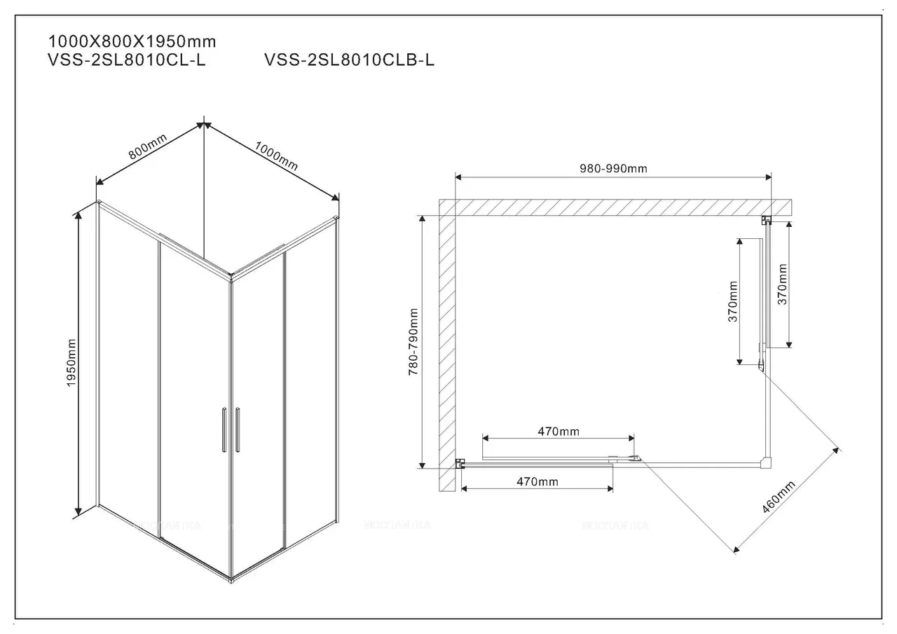 Душевой уголок Vincea Slim VSS-2SL8010CLB-L 100x80 см матовый черный, стекло прозрачное, левый, Easy Clean - 6 изображение