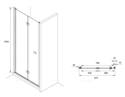 Душевая дверь Roca Capital 90Х195 см складная M4509012M, прозрачное стекло, хром - 4 изображение