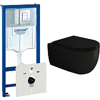 Комплект подвесной безободковый унитаз Bocchi V-Tondo 1416-004-0129 черный матовый + инсталляция Grohe Rapid SL 38775001 4 в 1 с кнопкой смыва
