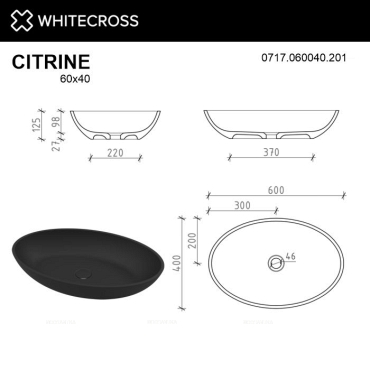 Раковина Whitecross Citrine 60 см 0717.060040.201 матовая черная - 4 изображение