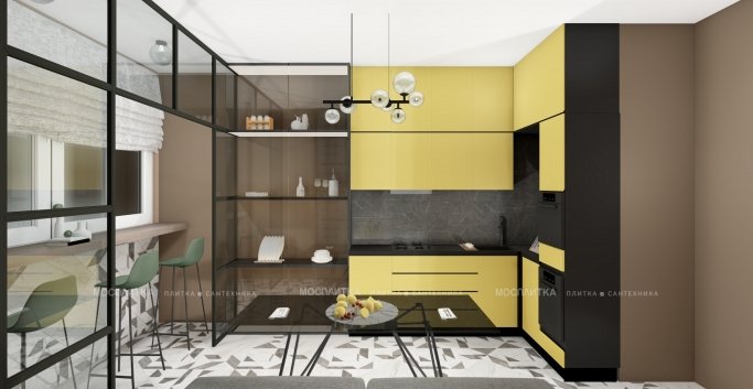 Дизайн Кухня в стиле Современный в черно-белом цвете №12860