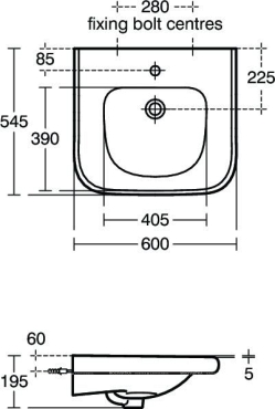 Раковина для инвалидов 60 см Ideal Standard CONTOUR S216701 - 2 изображение