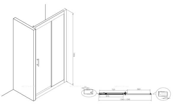 Душевая дверь Roca Town-N L2-E 140X195 см раздвижная MP2814012M, прозрачное стекло, хром - 9 изображение