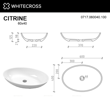 Раковина Whitecross Citrine 60 см 0717.060040.100 белая глянцевая - 8 изображение