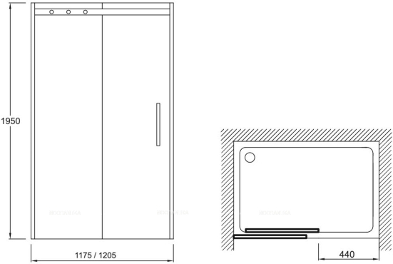 Душевая дверь Jacob Delafon Contra 120х195 см E22C120-BL профиль черный, стекло прозрачное - 2 изображение